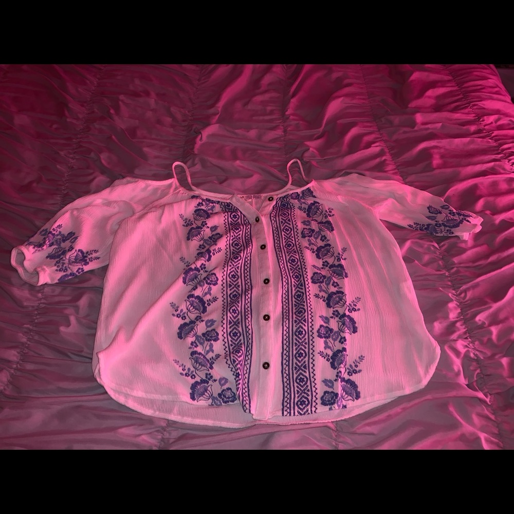 Worn once White and Blue flower blouse!